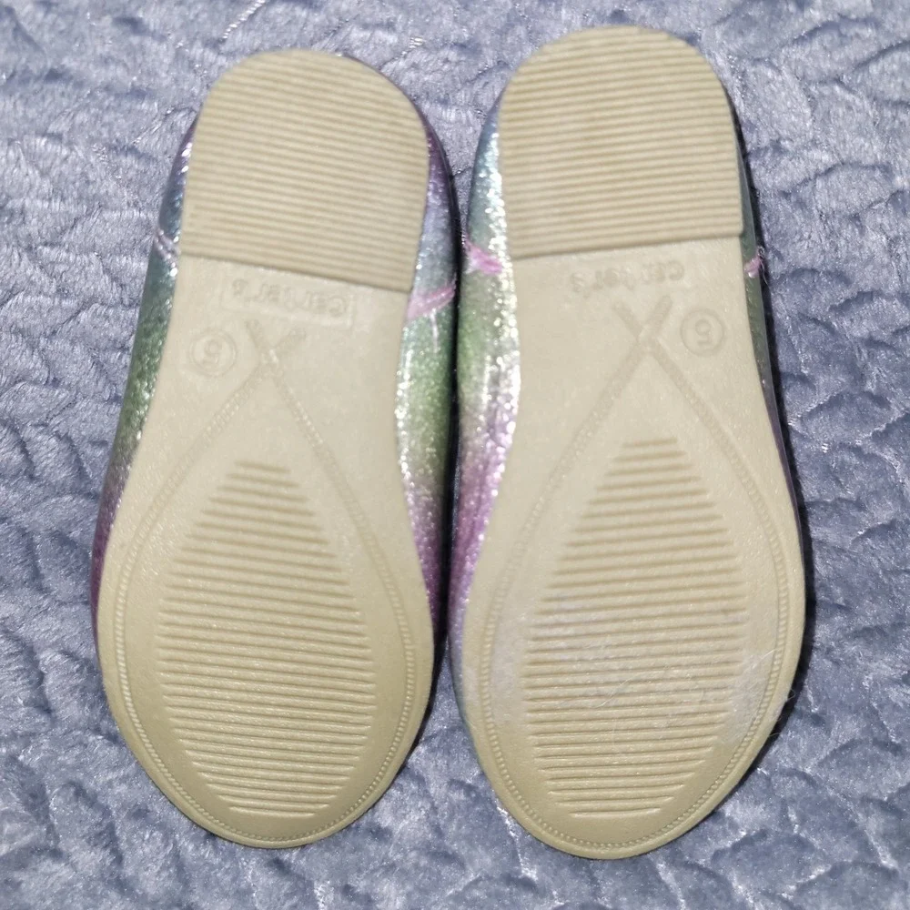 Carters Lula Rainbow Glitter Ballet Flats Pink Silver Holographic Heart Size 5